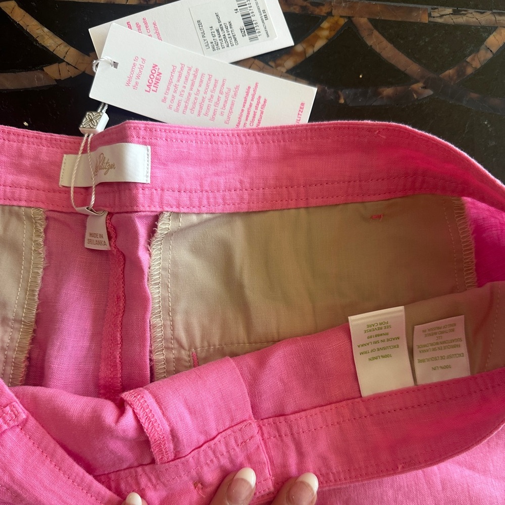 NWT Lilly Pulitzer Aldora Linen Shorts in Confetti Pink, Size 14, 7” Inseam - Picture 3 of 5